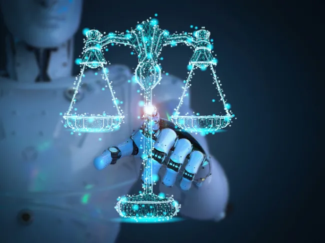 robot hand and balance scale